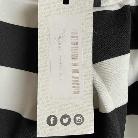 Boohoo Box Pleat Striped (Black & White) Midi Skater Skirt; SZ 8; BNWT - Picture 5 of 5